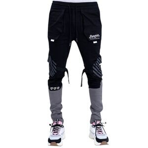 NWT The Hideout Clothing Love Day Black Cargo Pants Joggers Unisex Size Medium